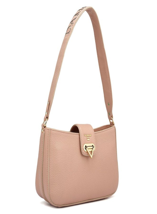 Da Milano Women's Leather Shoulder Bag - Pink | Genuine Leather Handbag with Gold Hardware, Broad Shoulder Strap & Secure Clasp Lock | Elegant Everyday Purse - Image 2